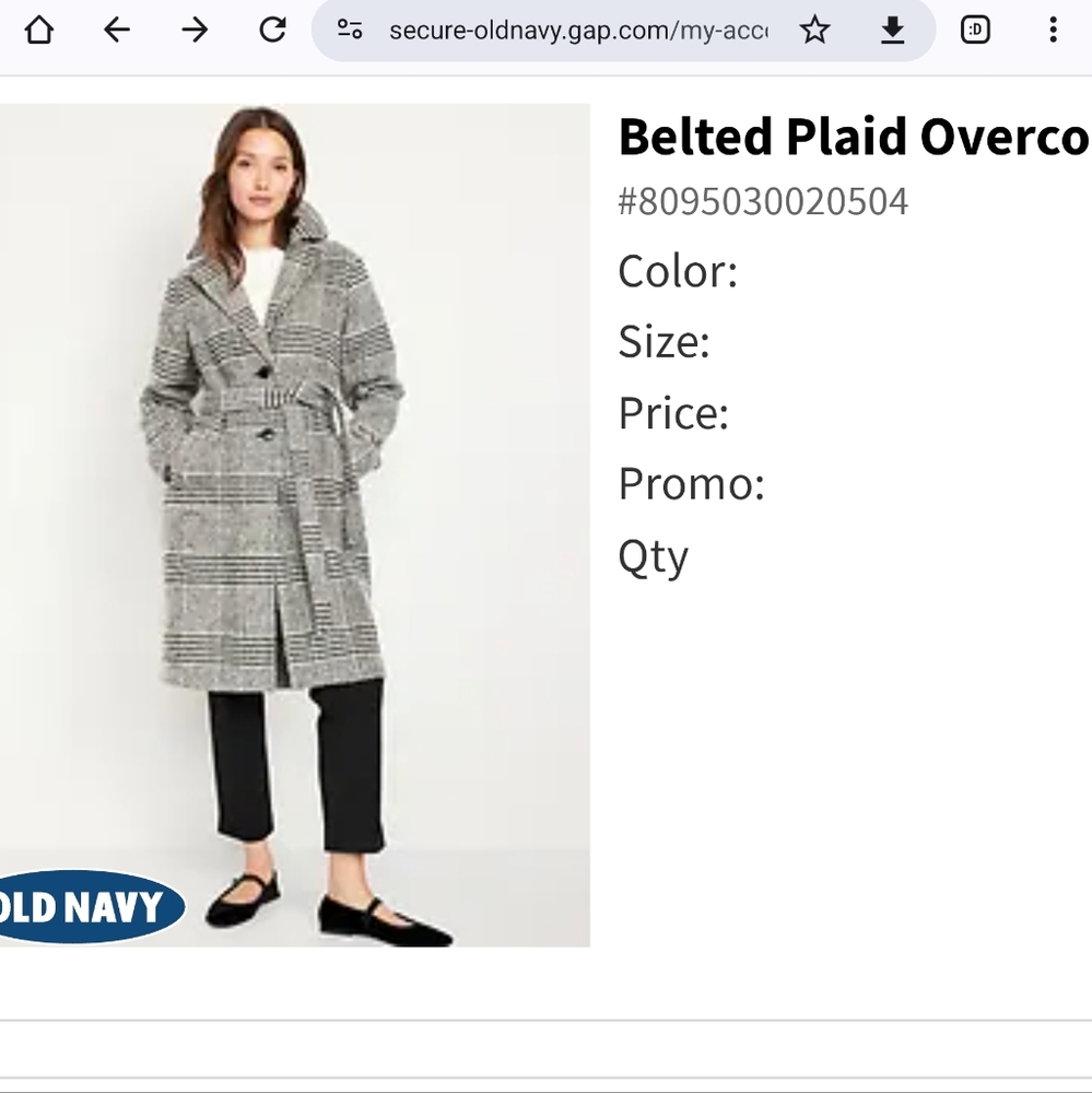 Old Navy belted plaid overcoat